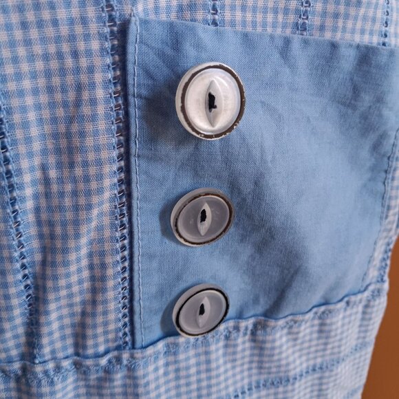 Vintage Girls Dress 10 1950's Blue Gingham Peter Pan Collar Lace Trim Dorothy - Picture 4 of 7